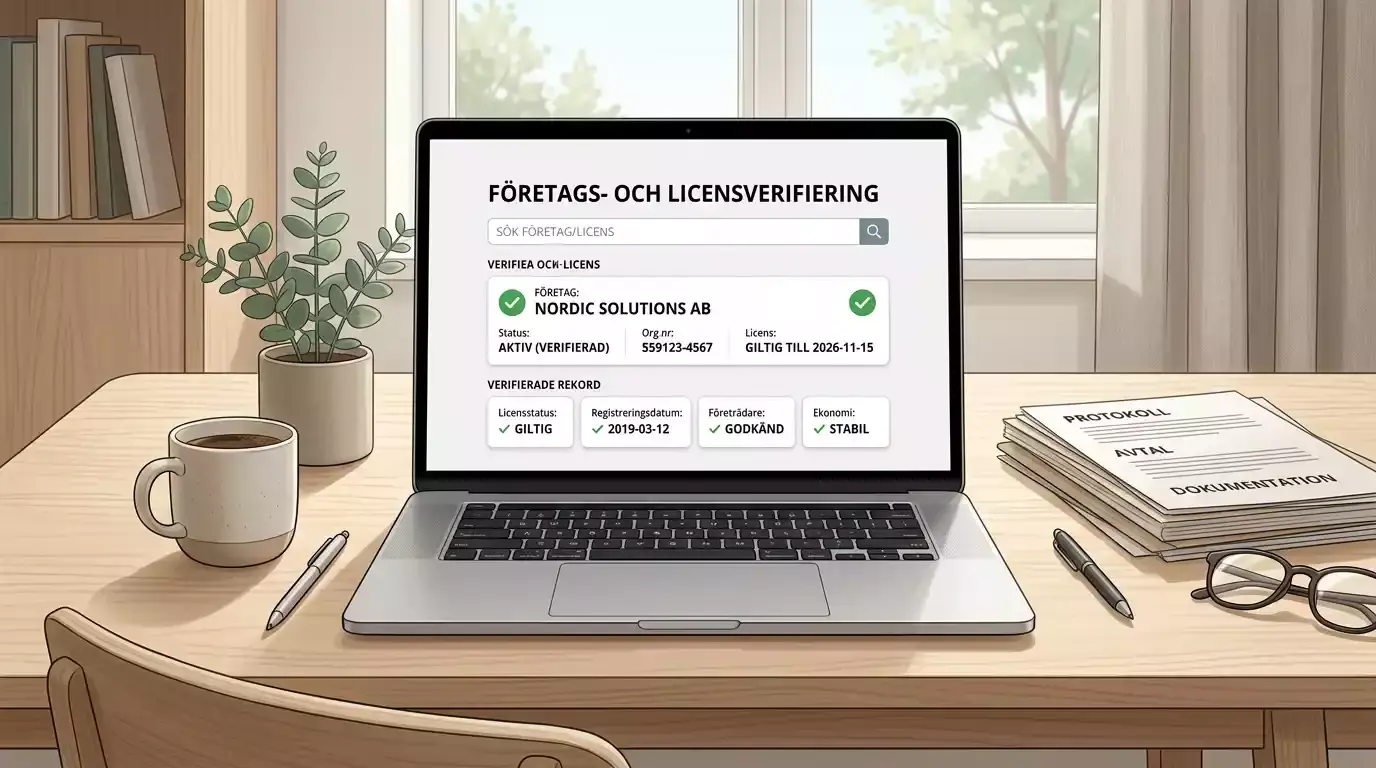 En kontrollista för svensk licens, företagsnamn och domänuppgifter
