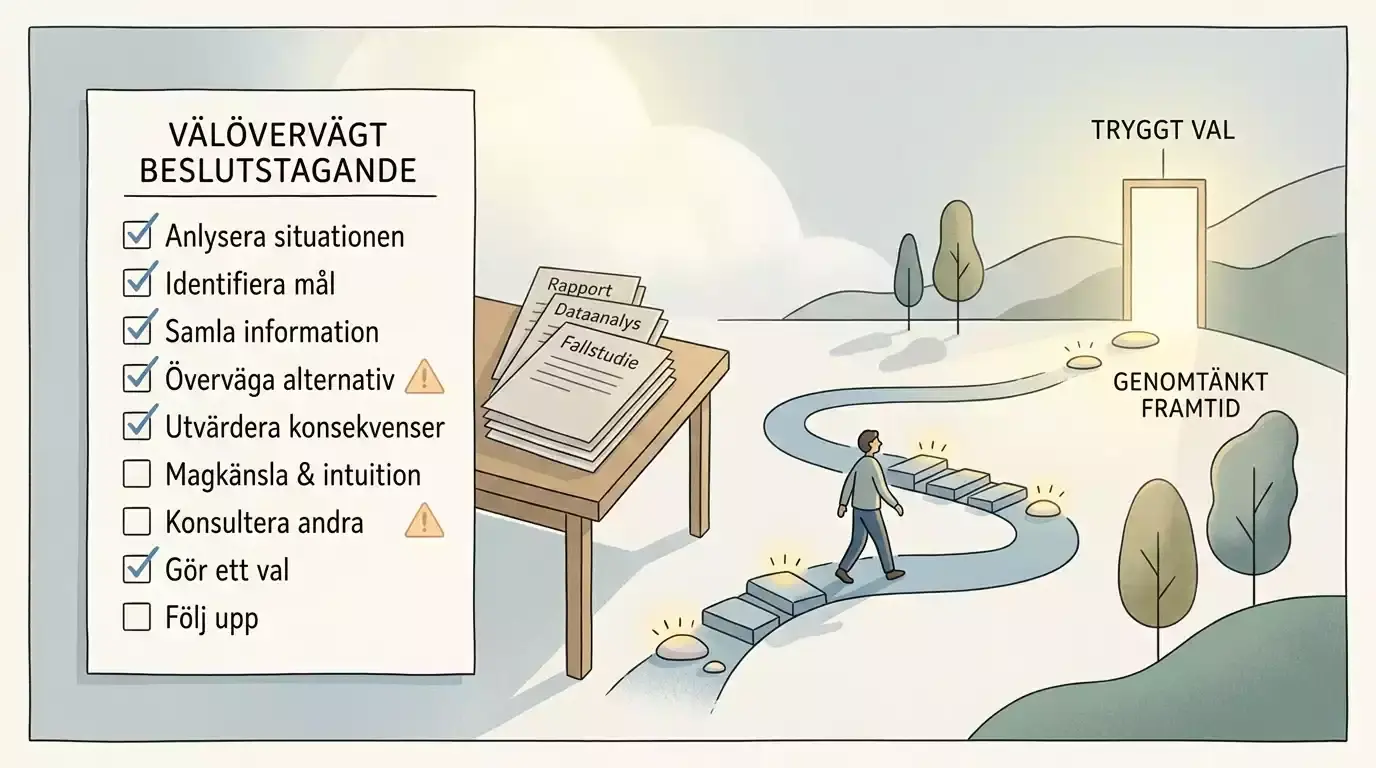 En lugn beslutsprocess med varningssignaler, dokumentation och hjälpvägar